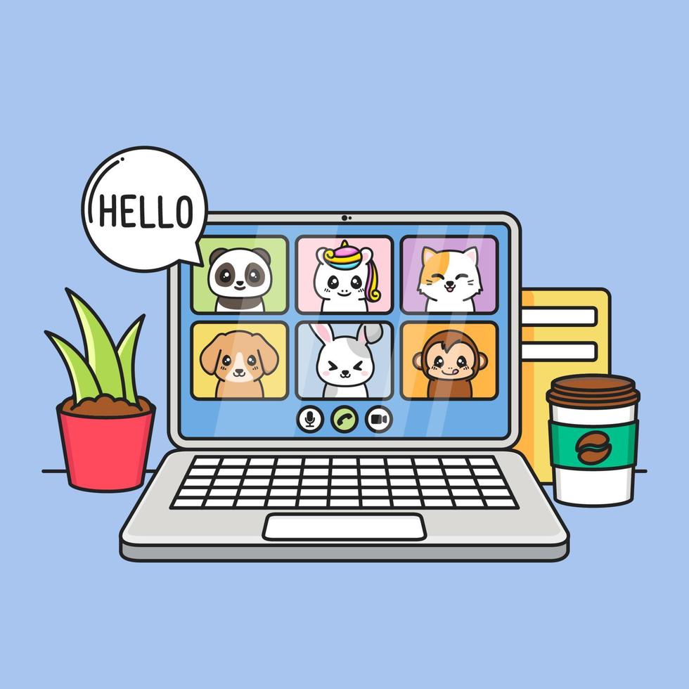 Illustration of a virtual group meeting with multiple participants